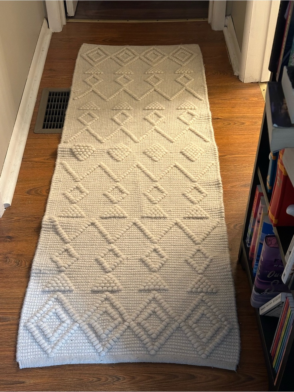 Textured Diamond Cream Runner Rug - 70” by 23” bohemian farmhouse